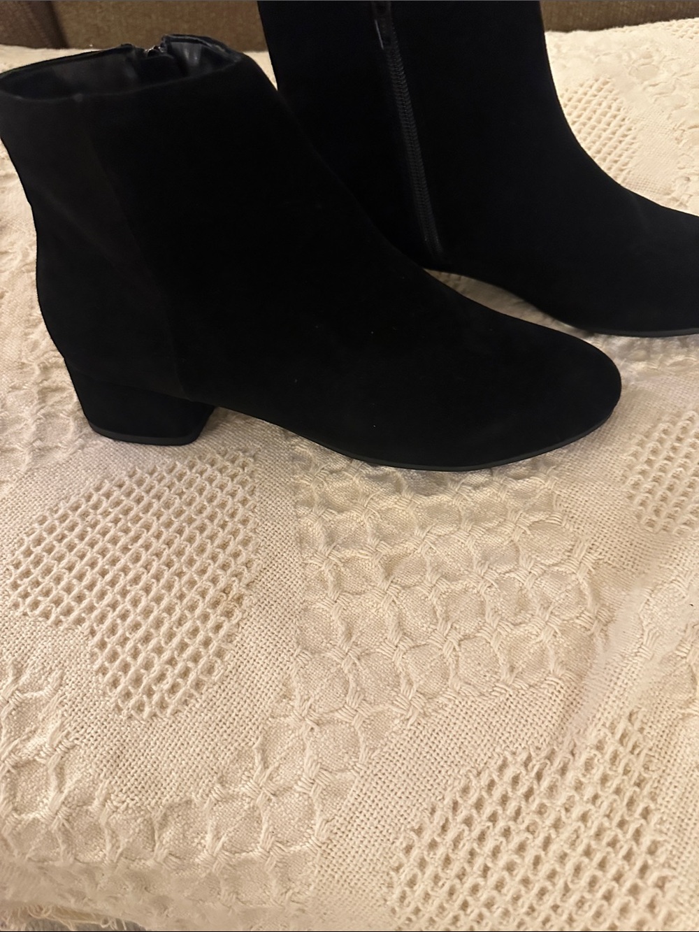 Classic Black Suede Ankle Booties with Low Block Heel